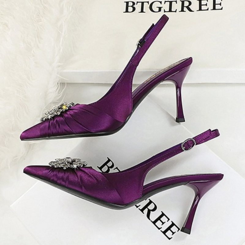 BIGTREE Shoes Rhinestone Buckl - Slip Dress Satin 评论和价格