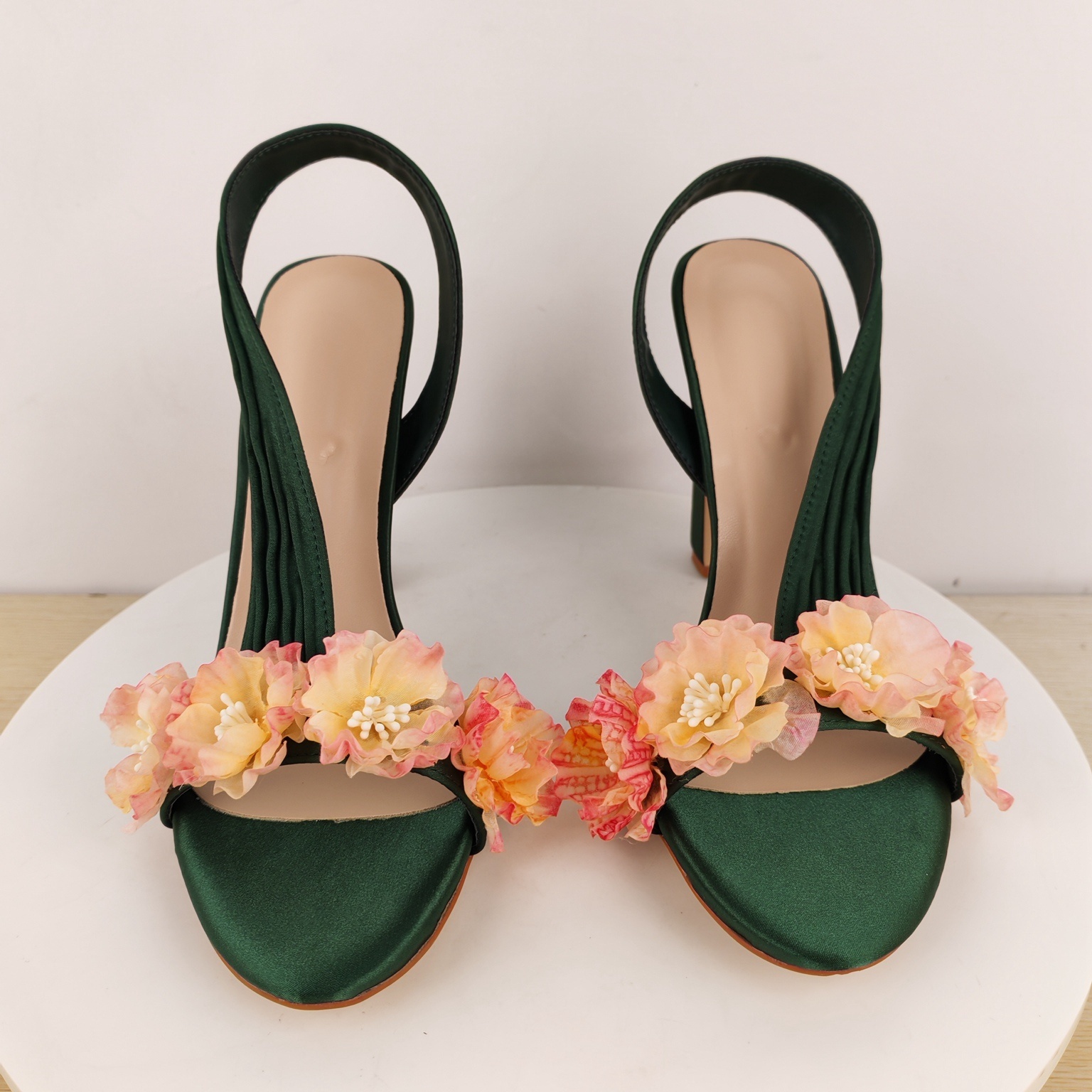 Block Heels Slingback Flowers  - Slip Dress Satin 评论和价格