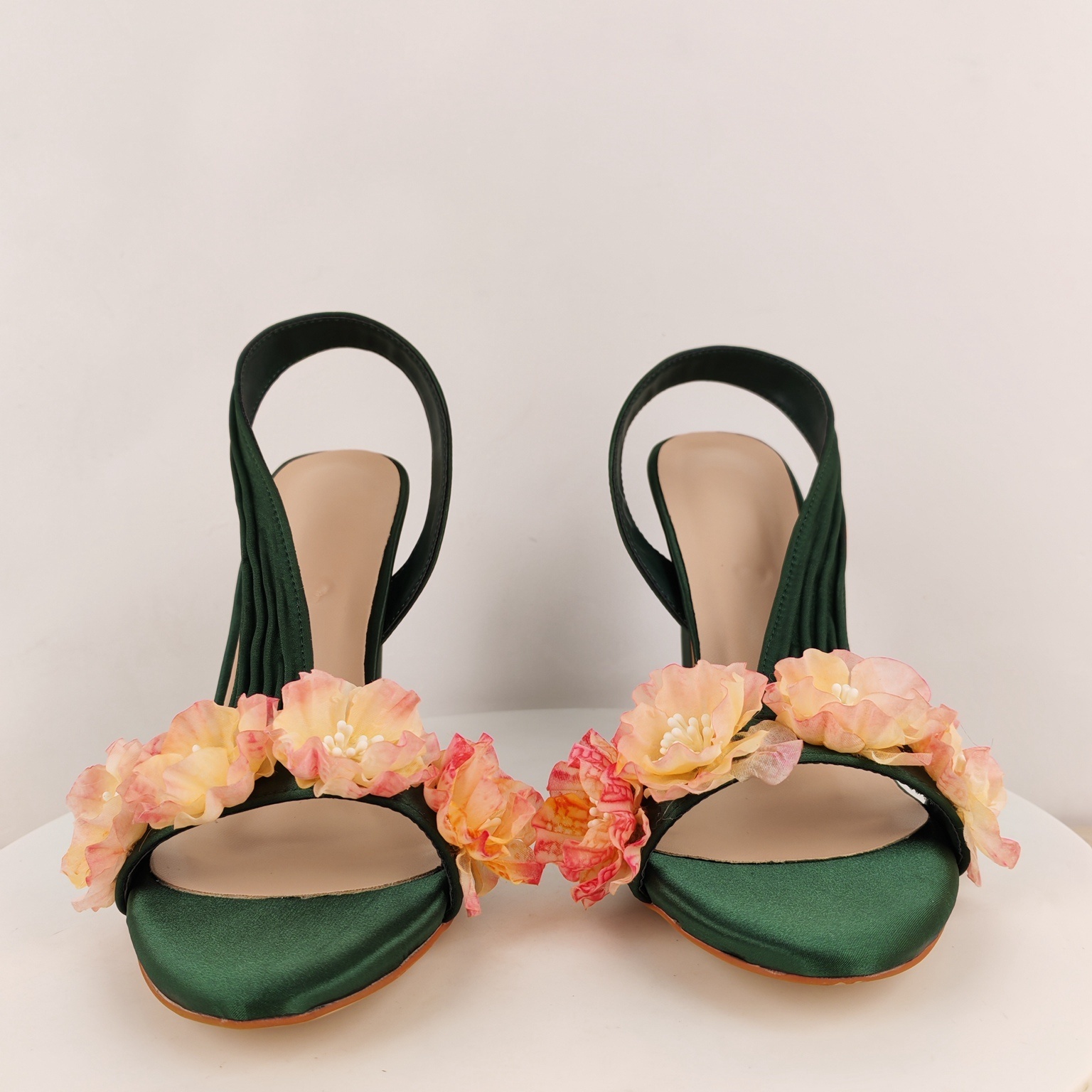 Block Heels Slingback Flowers  - Slip Dress Satin 评论和价格
