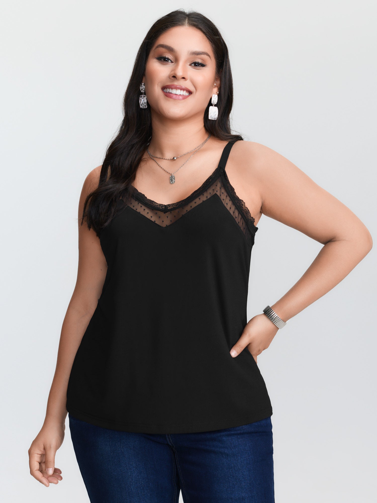 Plus‑size black knitted camiso - Cami Top Lace 评论和价格