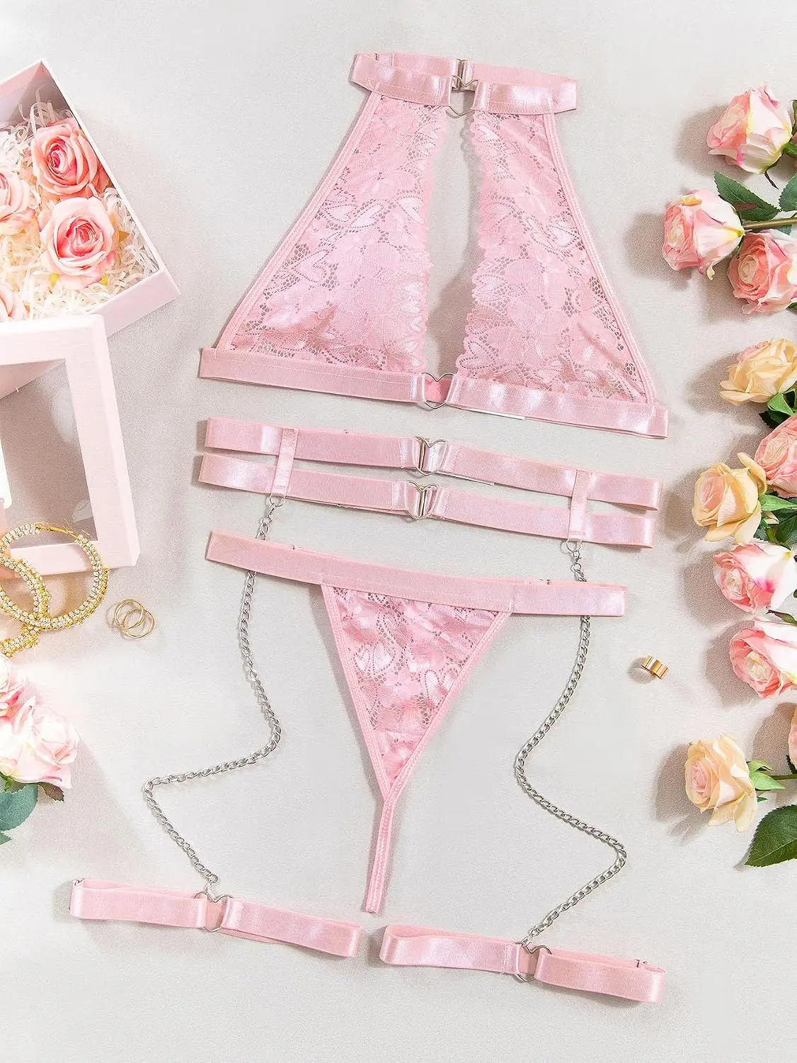 Foxiny Sexy Halter Heart Ring  - Garter Belt Set 评论和价格